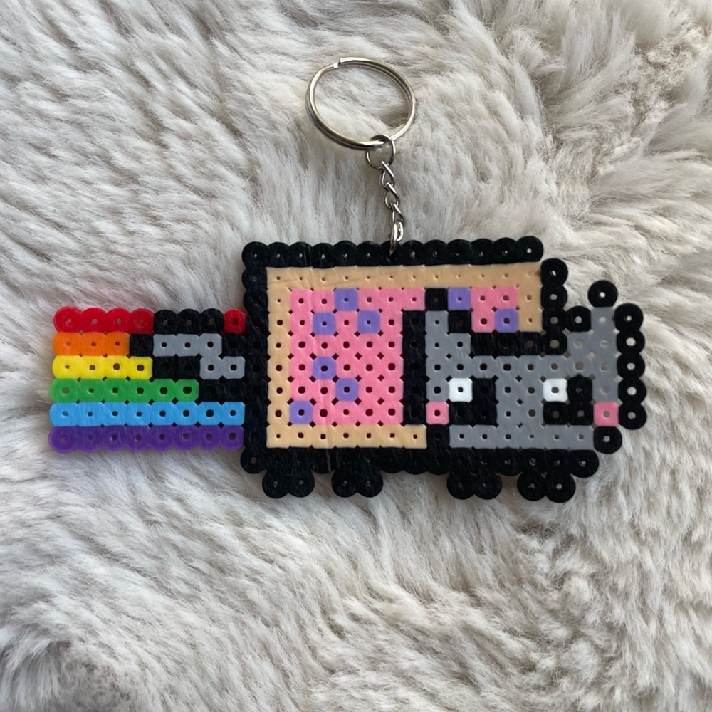 Handmade Nyan Caf Perler Keychain